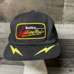 Vintage Berkley Lightning Rod Trucker Hat Black Mesh Snapback Fishing Cap